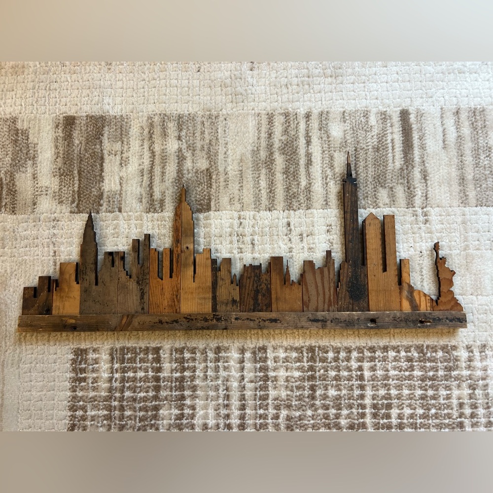 Rustic Brown Wooden Skyline Wall Art